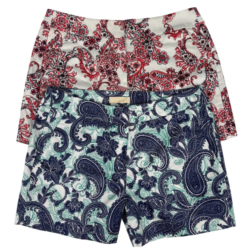 Kenzie Paisley Shorts Set Size 4 Red Blue Cotton Stretch Preppy Summer